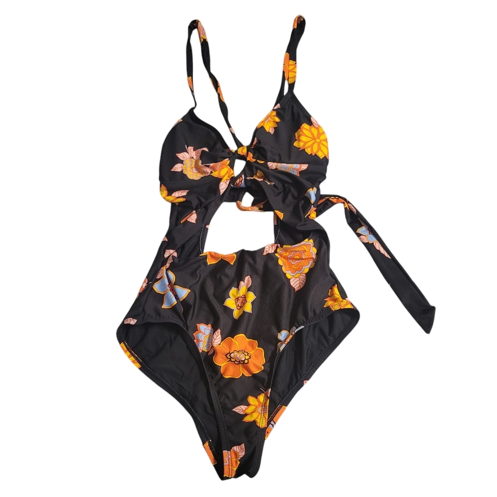 ModCloth Floral Cut Out One Piece Swimsuit